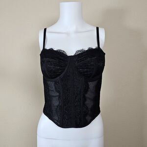 Black Mesh and Lace Corset Top Size M
